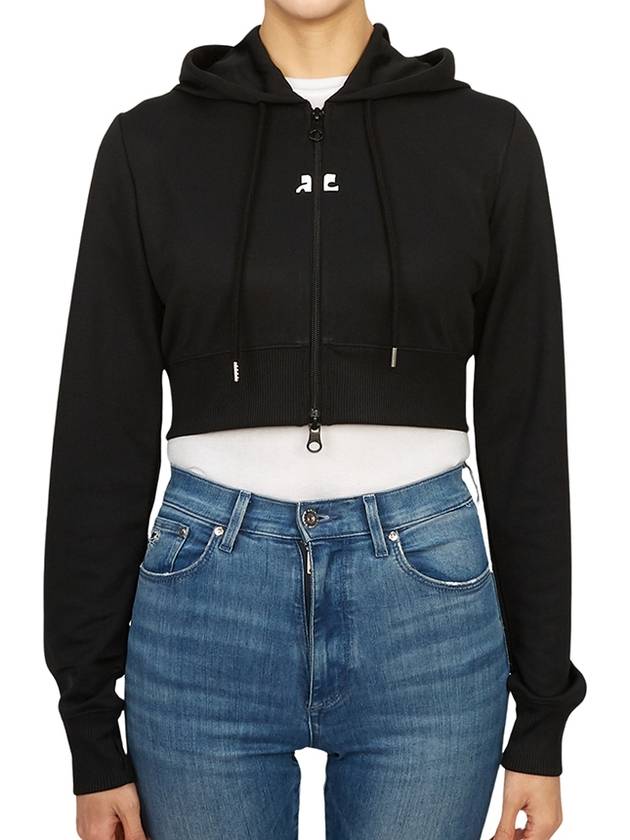 Courr ges 323JVE051JS0091 BLACK Women s Crop Hooded Zip up - COURREGES - BALAAN 3