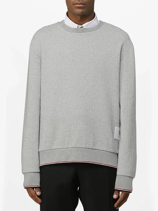 Men's Trimmed Herringbone Cotton Sweatshirt Grey - THOM BROWNE - BALAAN 2