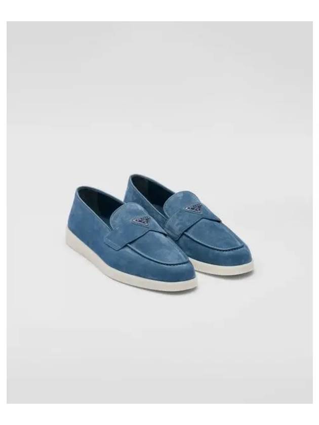 Triangle Logo Suede Loafers Blue - PRADA - BALAAN 2