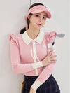 golf wear shoulder frill knit zip up Pink - J JANE - BALAAN 1