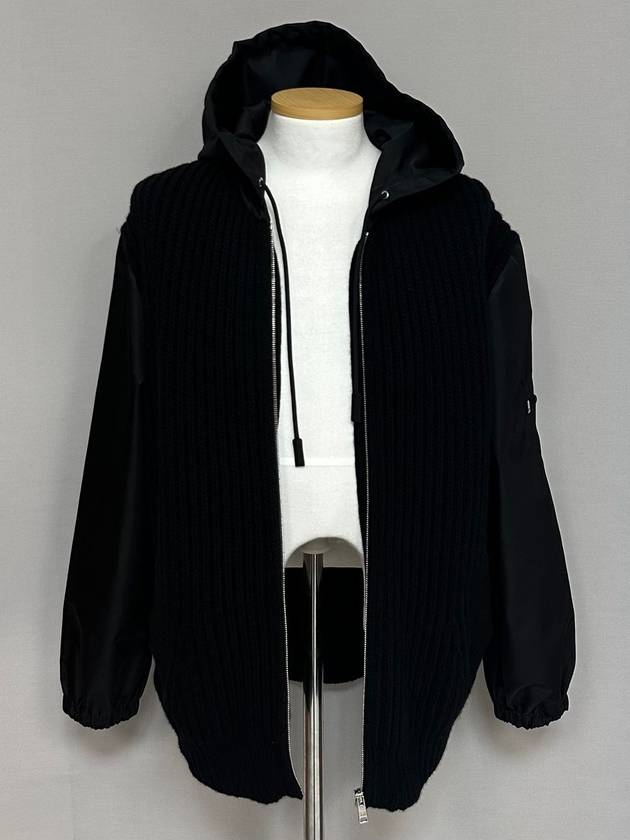 Triangle logo wool cashmere re nylon hood zip up cardigan 40 - PRADA - BALAAN 1