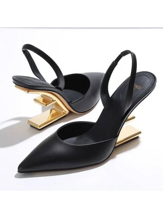 Women's First F Shape Metal Slingback Heels Black - FENDI - BALAAN 2