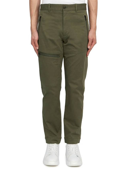 Men's Button Zip Pocket Cotton Straight Pants Dark Green - MONCLER - BALAAN 2