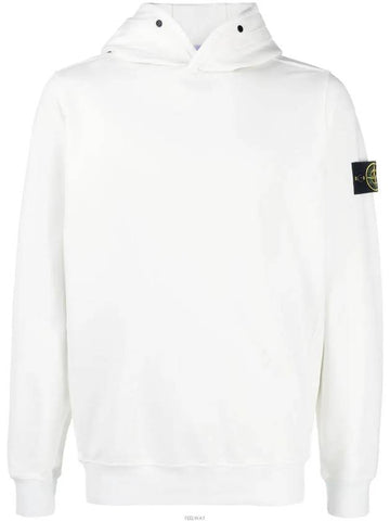 Garment Dyed Cotton Stretch Fleece Hoodie White - STONE ISLAND - BALAAN 1