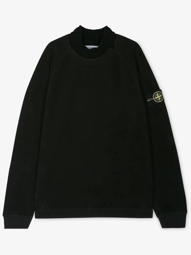 Garment Dyed Gauze Mock Neck Sweatshirt Black - STONE ISLAND - BALAAN 3