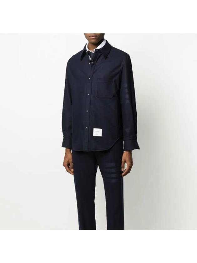 Snap Front Cashmere Wool Shirt Jacket Navy - THOM BROWNE - BALAAN 3