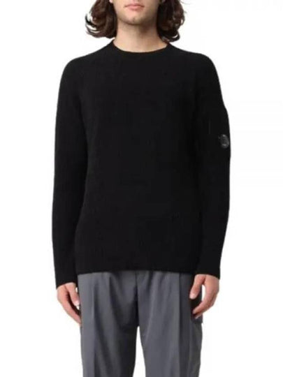 Chenille Cotton Crew Neck Knit Top Black - CP COMPANY - BALAAN 2