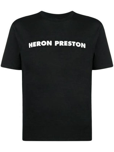 Logo Slogan Printed Short Sleeve T-Shirt Black - HERON PRESTON - BALAAN 1