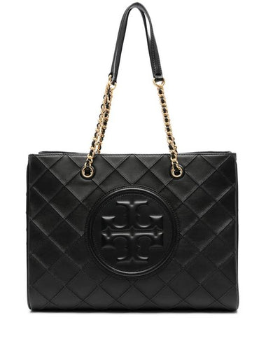 Fleming Soft Chain Logo Nappa Leather Tote Bag Black - TORY BURCH - BALAAN 1