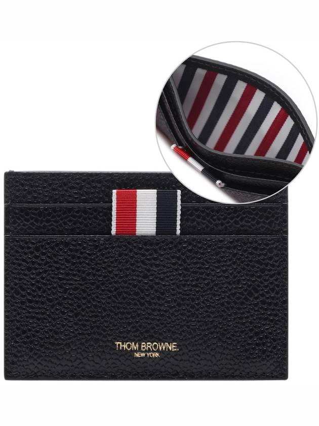 Pebble Grain Leather Stripe Single Card Wallet Black - THOM BROWNE - BALAAN 3
