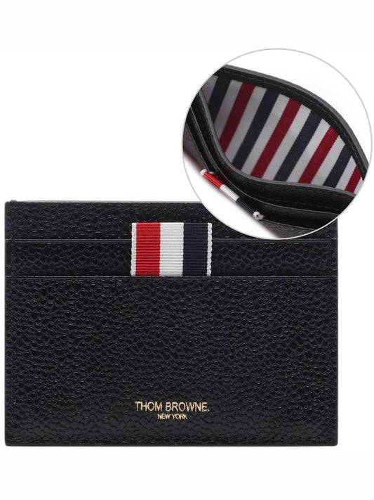 Pebble Grain Leather Stripe Single Card Wallet Black - THOM BROWNE - BALAAN 2