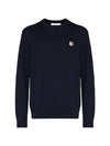 Fox Head Patch Regular Round Neck Pullover Knit Top Navy - MAISON KITSUNE - BALAAN 2