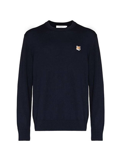 Fox Head Patch Regular Round Neck Pullover Knit Top Navy - MAISON KITSUNE - BALAAN 2