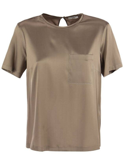 Silk Satin Short Sleeve T Shirt Camel - PESERICO - BALAAN 2