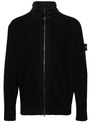 Compass Badge Cotton Zip-up Hoodie Black - STONE ISLAND - BALAAN 1