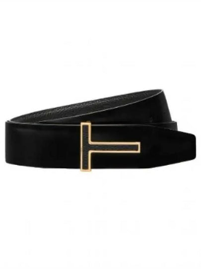 T Logo Buckle Calf Leather Belt Black - TOM FORD - BALAAN 2