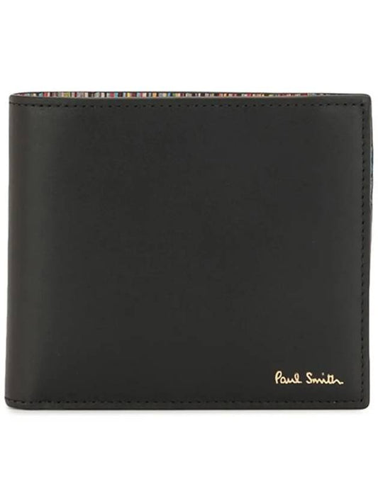 Men's Logo Signature Stripe Leather Half Wallet Black - PAUL SMITH - BALAAN 2