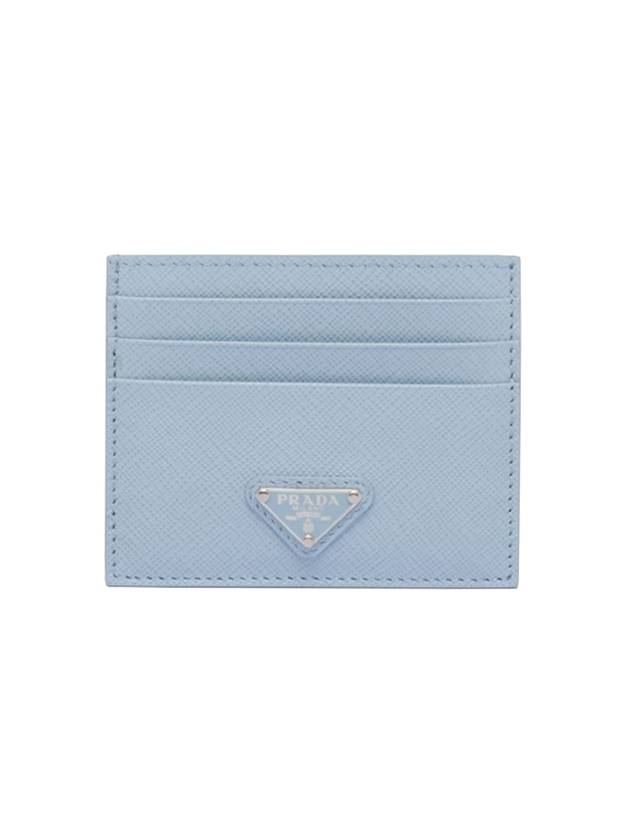 Saffiano Triangle Logo Card Wallet Pale Blue - PRADA - BALAAN 1