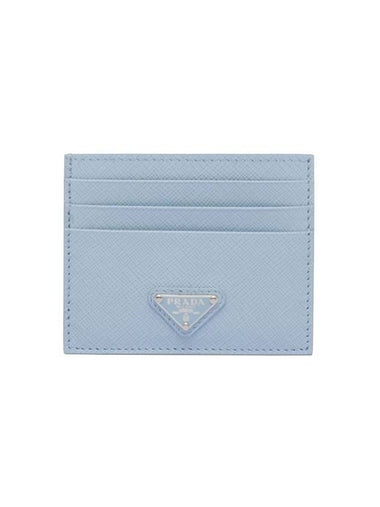 Saffiano Leather Triangle Logo Card Wallet Pale Blue - PRADA - BALAAN 1