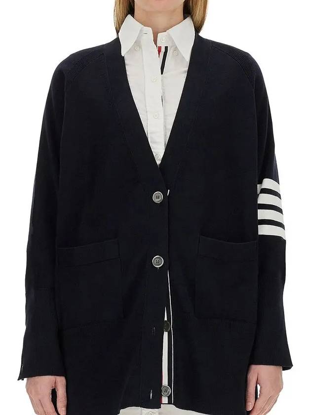 Stitched Cotton 4 Bar Cardigan Navy - THOM BROWNE - BALAAN 3