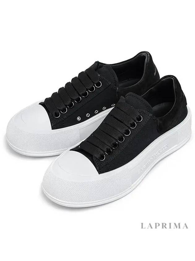 Deck Plimsoll Lace-Up Low-Top Sneakers Black - ALEXANDER MCQUEEN - BALAAN 5