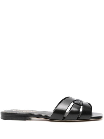 Tribute Smooth Leather Flat Mules Black - SAINT LAURENT - BALAAN 2