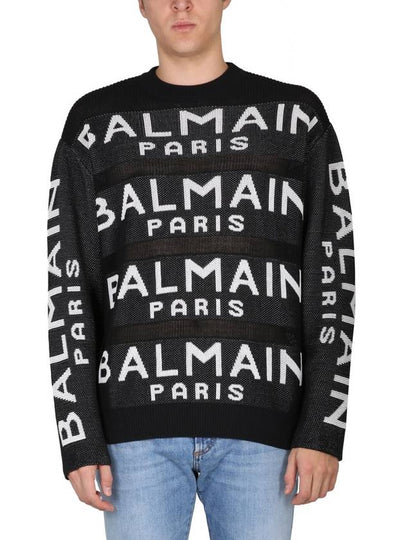 Men's Allover Logo Intarsia Knit Top Black - BALMAIN - BALAAN 2