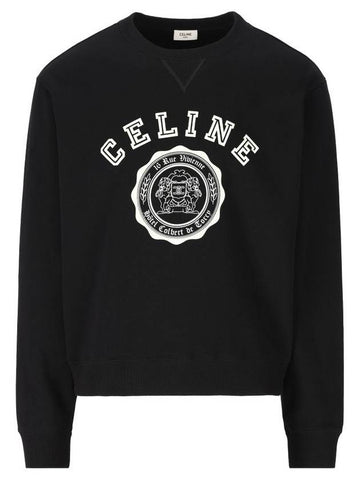 Logo Crew Neck Loose Cotton Fleece Sweatshirt Black - CELINE - BALAAN 1