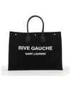 Rive Gauche Logo Linen Leather Tote Bag Black - SAINT LAURENT - BALAAN 2