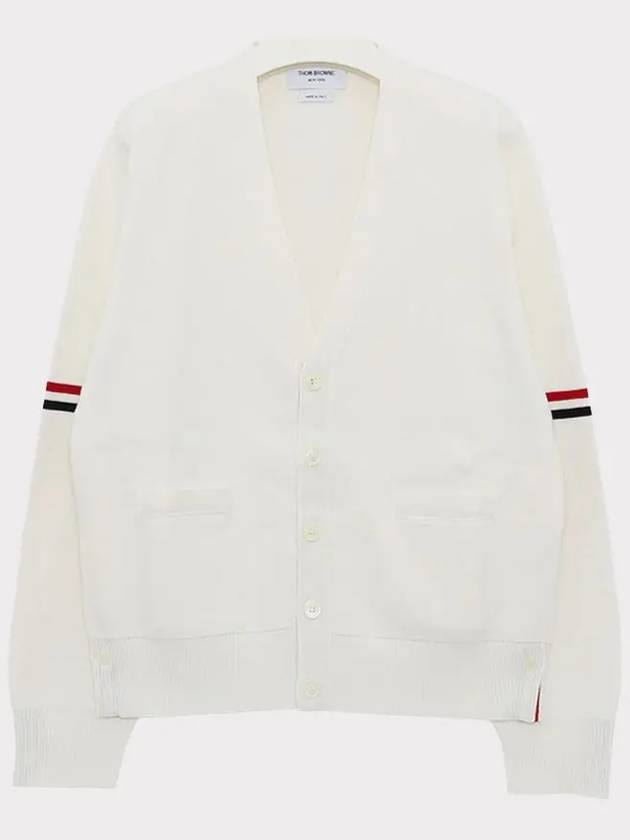 Milano Stitch Sprite Armband Cotton V-neck Cardigan White - THOM BROWNE - BALAAN 2