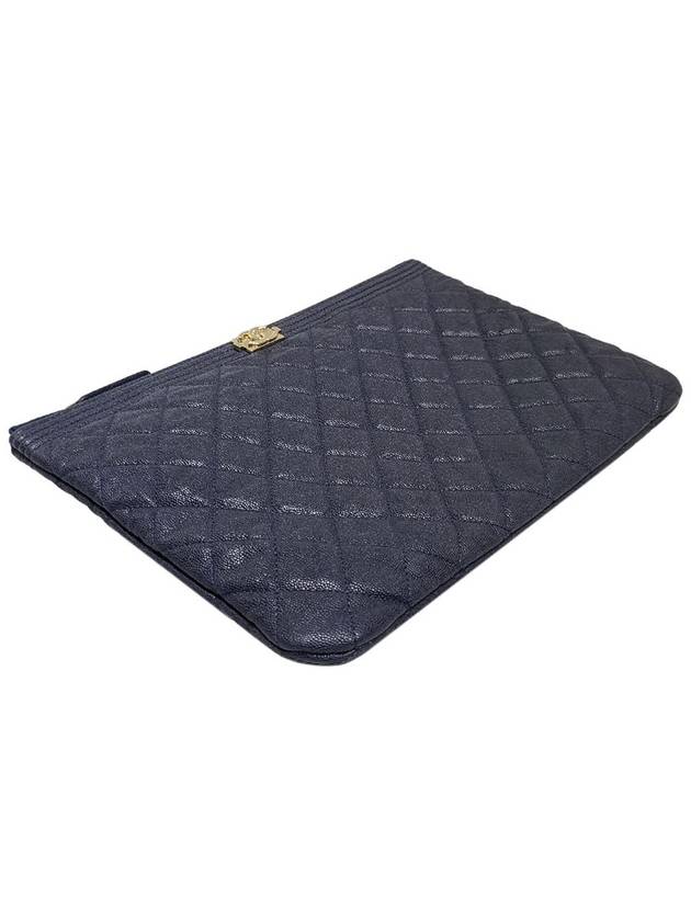 Women s A84406 Navy Cavier Skin Boy Gold New Medium Clutch - CHANEL - BALAAN 4