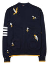 Men's Merino Bird Bee 4 Bar V-Neck Merino Cotton Cardigan Navy - THOM BROWNE - BALAAN 3