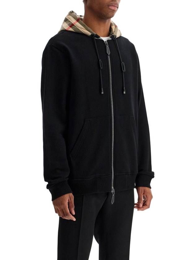 Check Hood Cotton Zip Up Hoodie Black Archive Beige - BURBERRY - BALAAN 3