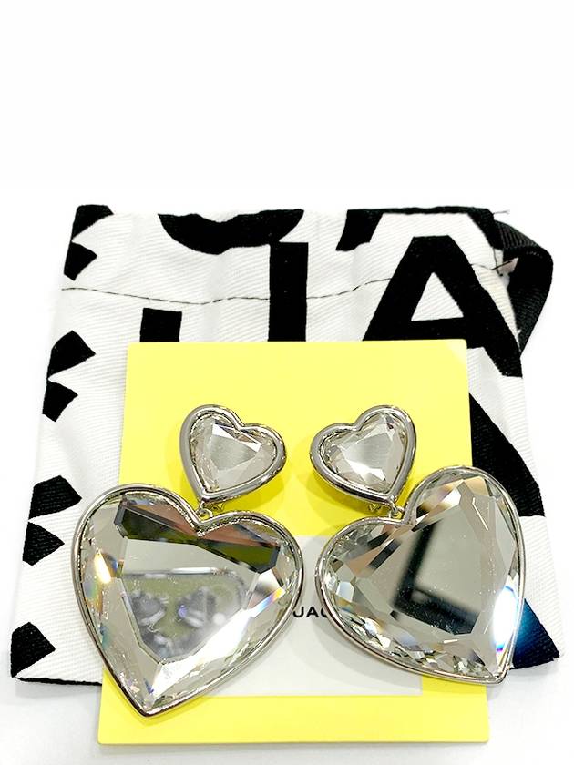 Women's Double Heart Earrings Crystal Silver - MARC JACOBS - BALAAN 3