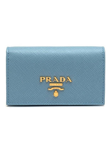 Saffiano Metal Logo Card Wallet Celeste - PRADA - BALAAN 1