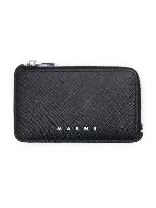 Engraved Logo Zippered Leather Card Wallet Black - MARNI - BALAAN 2