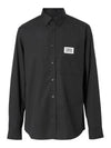 Men's Logo Detail Stretch Cotton Long Sleeve Shirt Black - BURBERRY - BALAAN 1