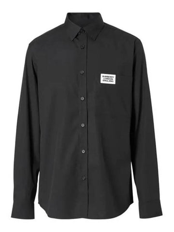 Men's Logo Detail Stretch Cotton Long Sleeve Shirt Black - BURBERRY - BALAAN 1