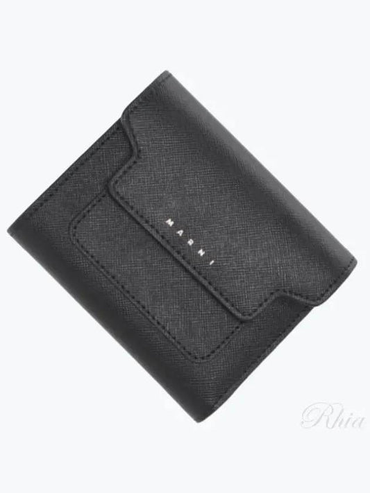 Saffiano Tri-Fold Zipper Half Wallet Black - MARNI - BALAAN 2