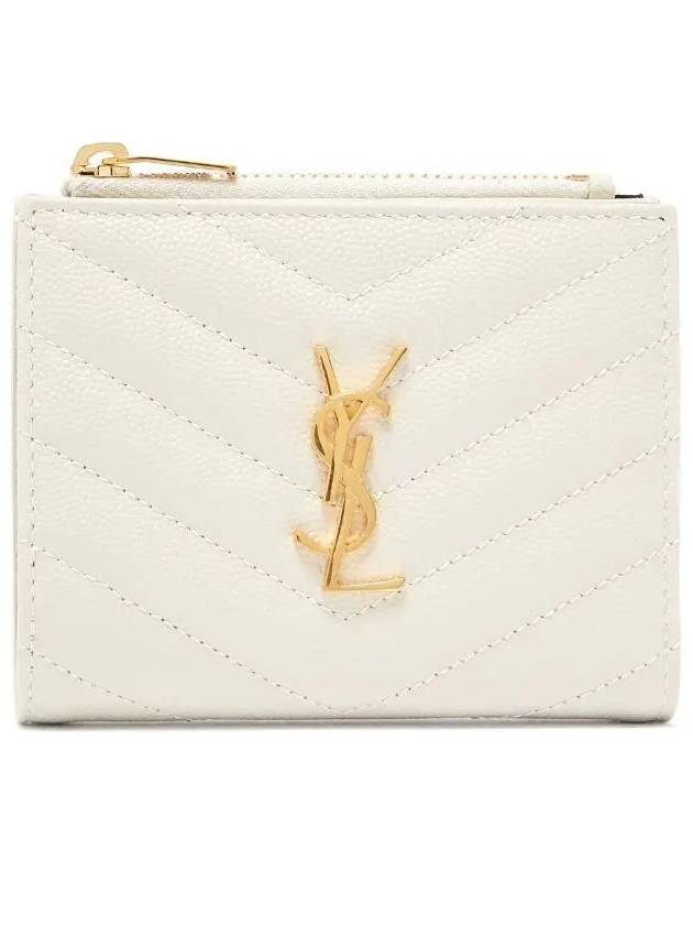 Monogram Matelasse Bifold Half Wallet Blanc Vintage - SAINT LAURENT - BALAAN.