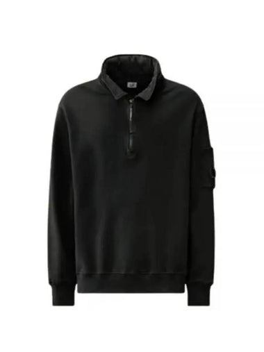 Cotton Fleece Zipped Sweatshirt Black - CP COMPANY - BALAAN 1