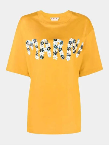 Women's Daisy Flower Logo Printing Round Mustard Short Sleeve THJET49EPMUSCT06DLY 65 - MARNI - BALAAN 1