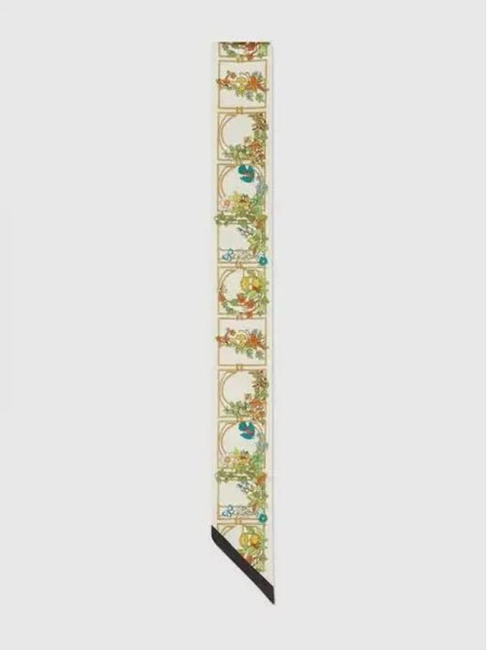 Animal Floral Print Silk Neck Bow Scarf Ivory - GUCCI - BALAAN 2