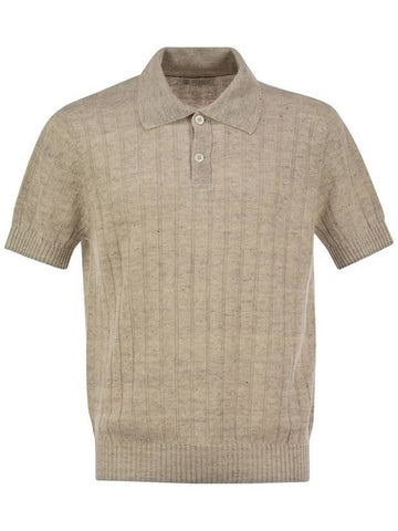 Linen and cotton knit polo shirt with contrasting detail - BRUNELLO CUCINELLI - BALAAN 1