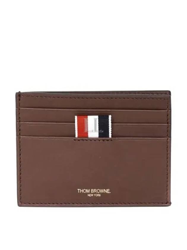 Soft Calf Leather Card Wallet Dark Brown - THOM BROWNE - BALAAN 2