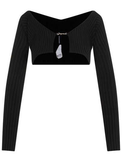 La Maille Pralu Micro Charm Logo Cardigan Black - JACQUEMUS - BALAAN 2