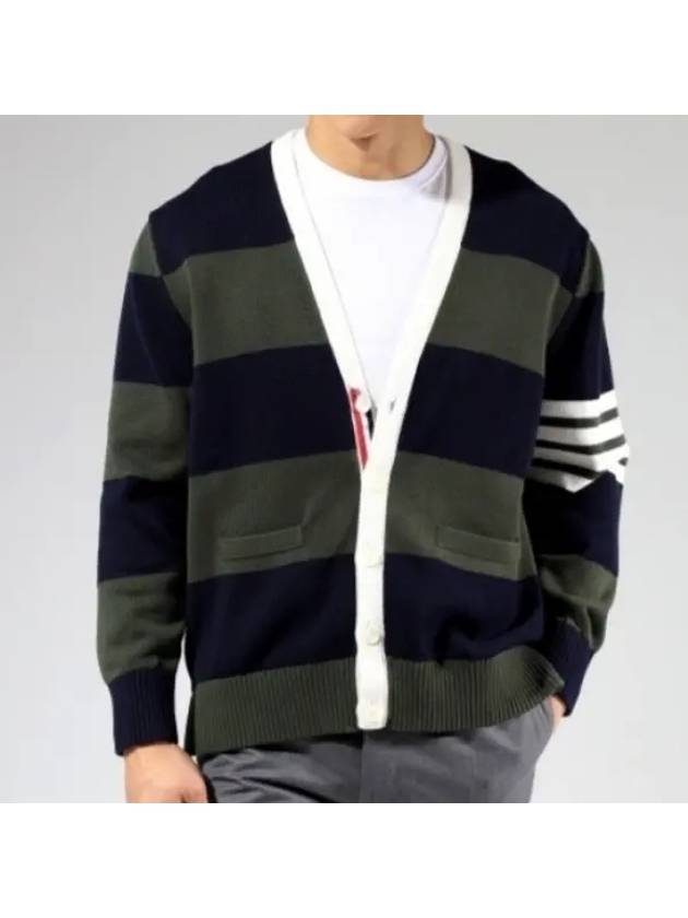 Pattern Intarsia Stripe Cardigan Dark Green - THOM BROWNE - BALAAN 2