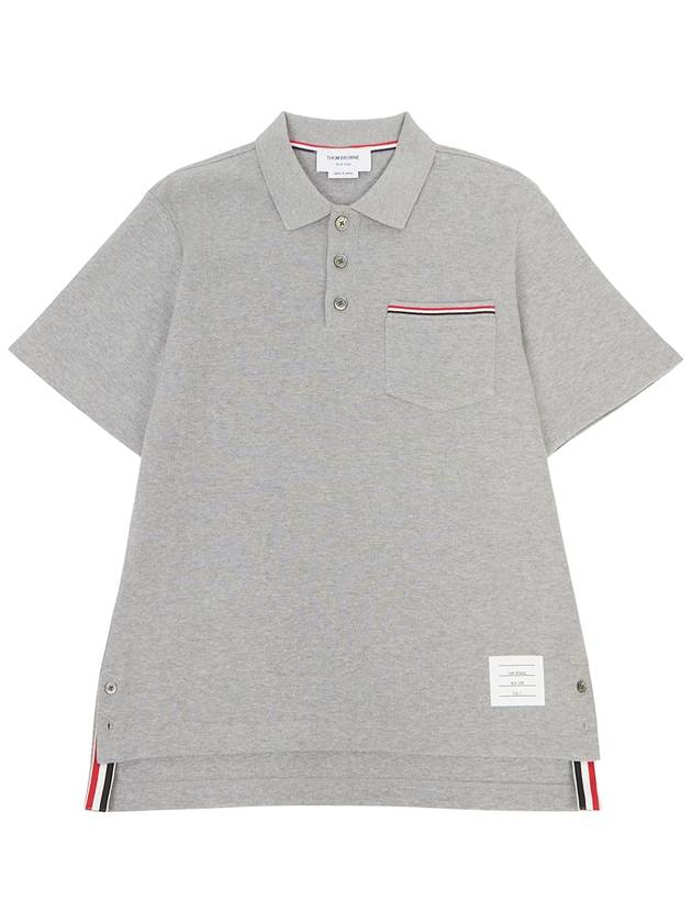 RWB Pocket Interlock Cotton Short Sleeve Polo Shirt Grey - THOM BROWNE - BALAAN 2