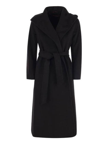 Women's Bdanton Silk Tone Long Wool Hooded Single Coat Black - MAX MARA - BALAAN 1