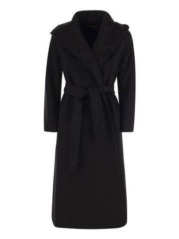 Women's Bdanton Silk Tone Long Wool Hooded  Single Coat Black - MAX MARA - BALAAN 1
